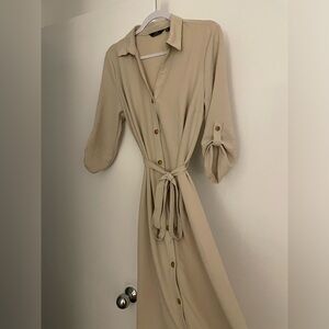 Beige Button Down Maxi Dress